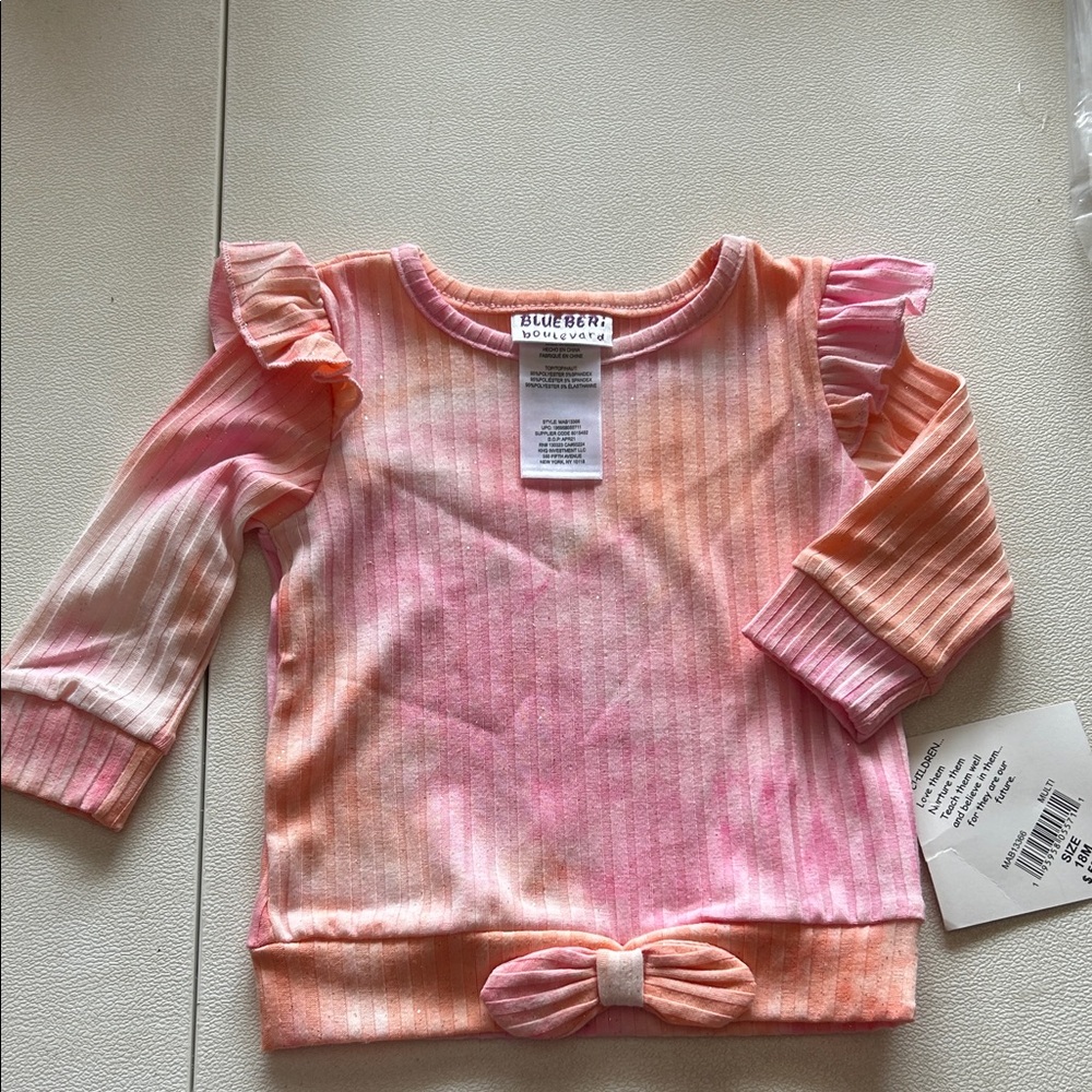 Blueberi Boulevard Pink and Orange Ruffle Sleeve Top